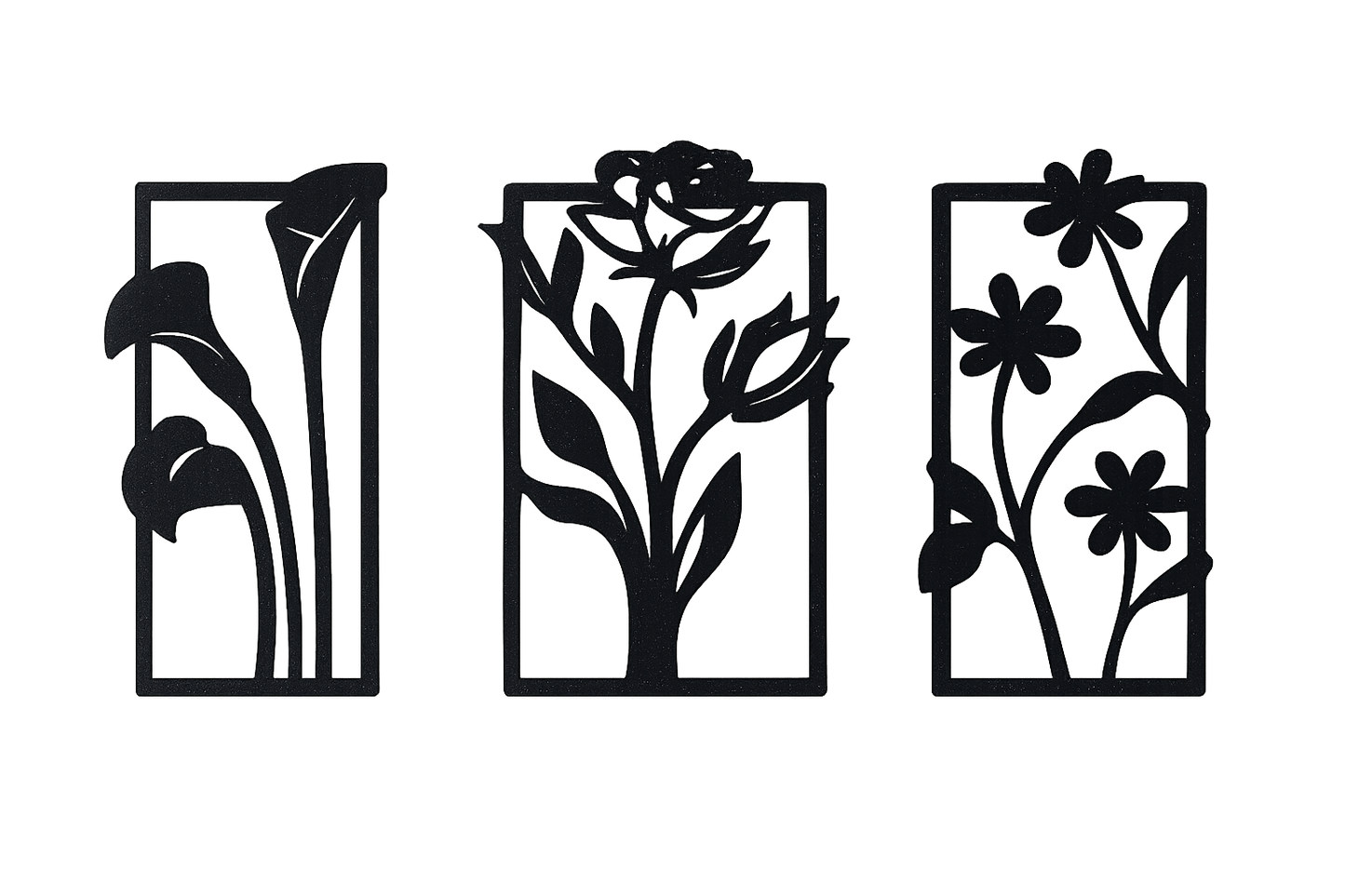3-Part Flower Silhouette Wall Art - Modern Minimalist Panel