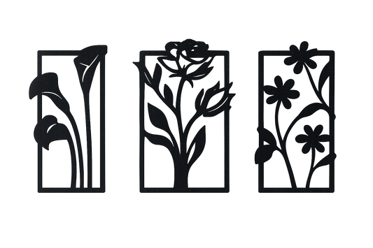 3-Part Flower Silhouette Wall Art - Modern Minimalist Panel